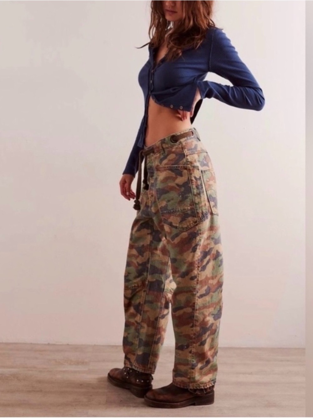 Free People Camouflage Wide Leg Utility Pants - Green/Brown - Picture 3 of 4